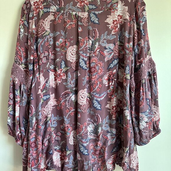 Purple Knox Rose Floral Boho Blouse Sz M - Picture 4 of 5